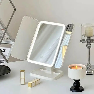 LED makeup mirror showing side angle and rotating design